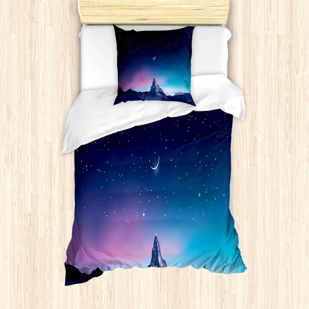 Housse de couette motif Montagnes Indigo 135x200 cm en Microfibre HD