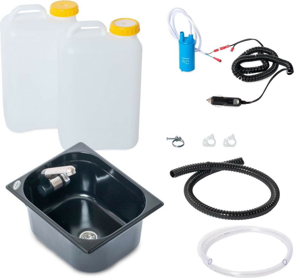 12V Camping Bausatz Waschbecken Wasserhahn schwarz 19 Liter Kanister T4 T5 T6
