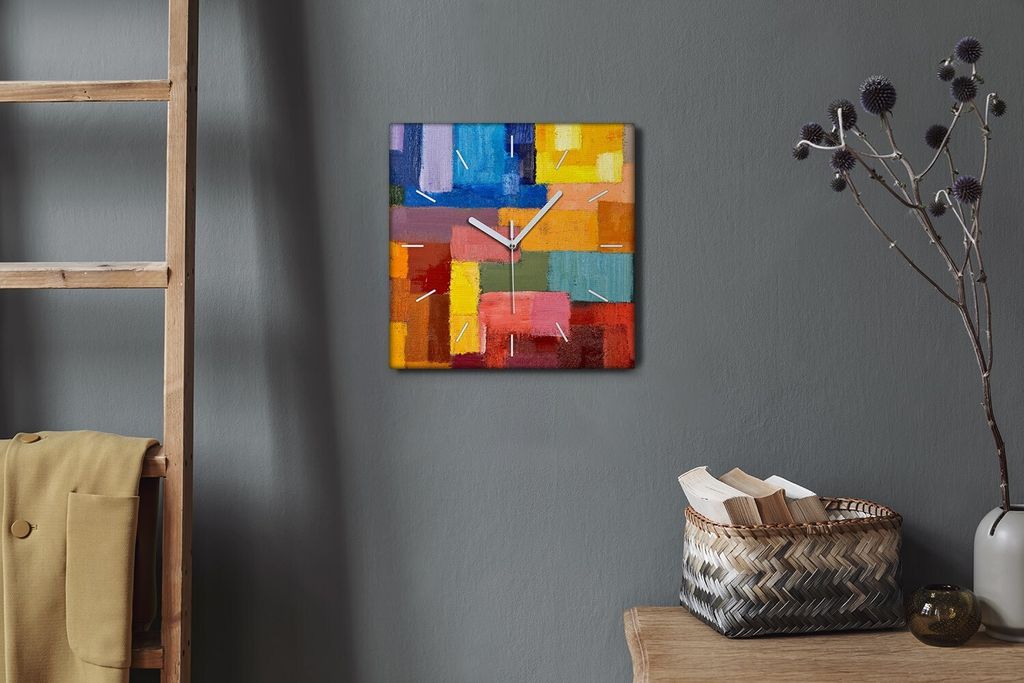 Coloray Hodiny Unikátní 30x30 cm Tiché hodiny Pro obývací pokoj a kuchyň Nástěnné hodiny Plátno Bílé ručičky hodin - Moderní geomet...