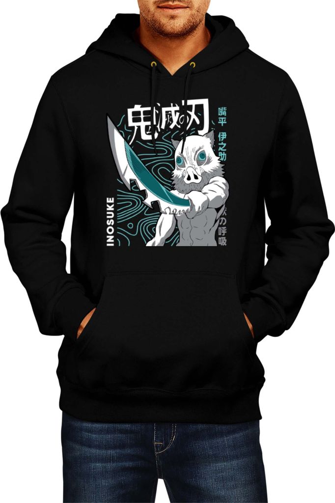 Herren Kapuzenpullover Demon Anime Slayer Inosuke Hashibara 004, Man L / Schwarz