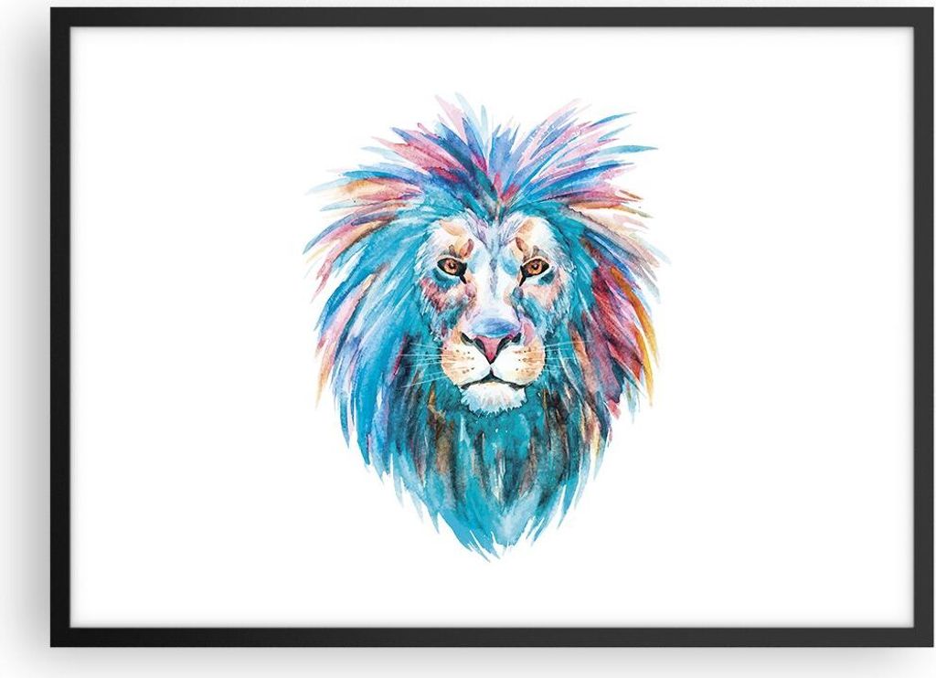 Gerahmtes Poster - Schwarzer Rahmen - Bunt Löwe Mähne - 70x50 cm - Wand Bild - Wanddeko - Wandbilder - Kunstposter - Wandposter - Bilderrahmen - ...
