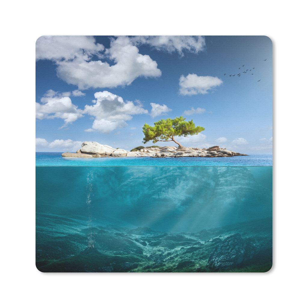 MuchoWow Mauspad Mousepad Meer - Baum - Insel 20x20 cm - Mousepads - Maus Mat - Pad - Mausunterlage - Desk Mat - Bureauartikeln