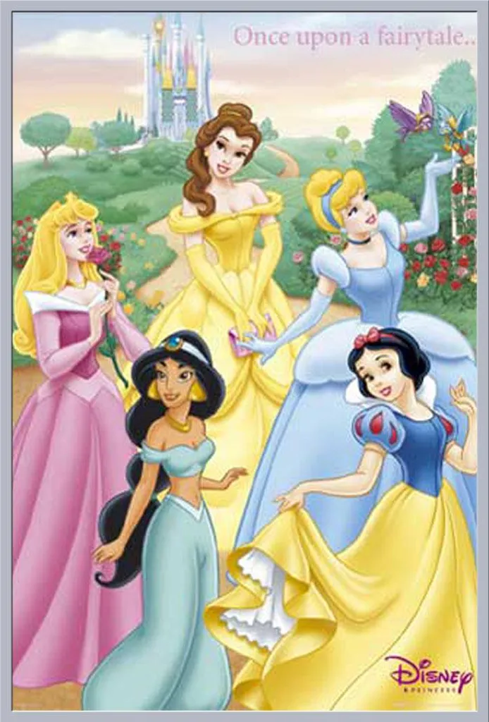 Affiche Disney Princesses avec cadre Shinsuke Maxi argenté en acrylique