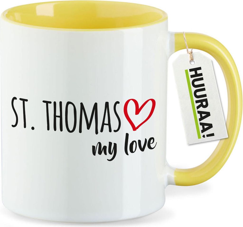 Huuraa Kaffeetasse St. Thomas my love 330ml Gelb Keramik Kaffeebecher Geschenkidee