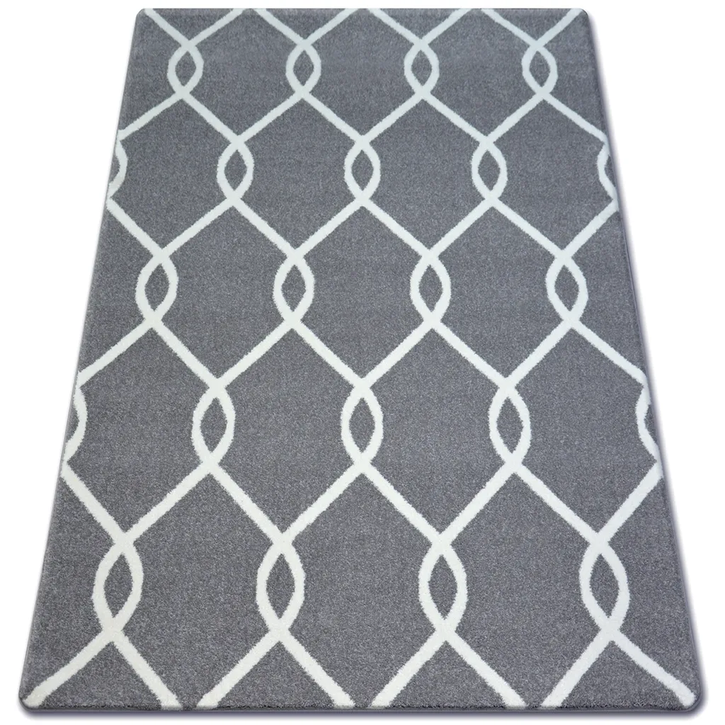 Tapis SKETCH F934 Gris et Crème Treillis 200x290 cm Design Moderne