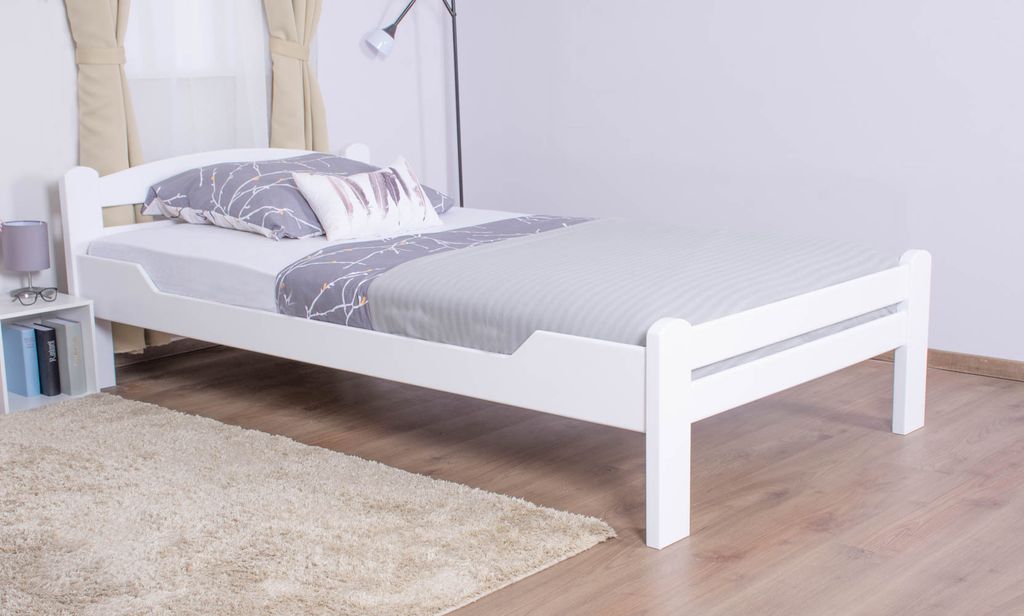 Einzelbett "Easy Premium Line" K4 in Überlänge, 120 x 220 cm Buche Vollholz massiv weiß lackiert