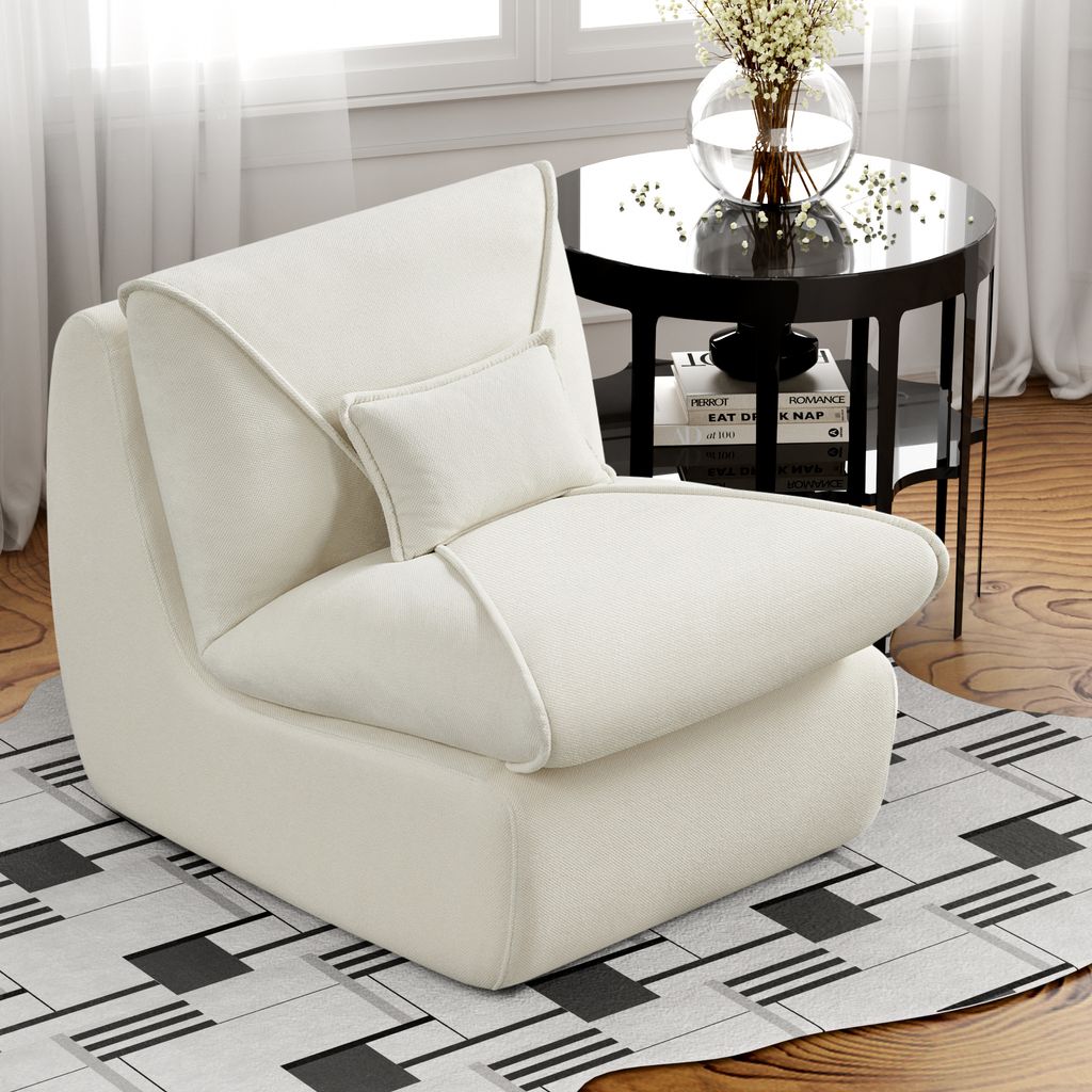 MODFU Schlafsofas Fernseh- & Relaxsessel,Indoor-Sitzkissen Lazy Sofa mit Rückenlehne, Meditationsstuhl für Wohnzimmer- Chenille-Stoff, Weiß