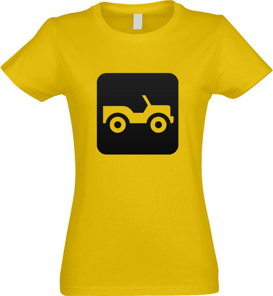 Kiwistar - T-Shirt tailliert - Damen - gelb - Geländewagen Allrad Piktogramme - mit Motiv Bedruckt - Funshirt Design - Sport - Freizeit - Damen - S