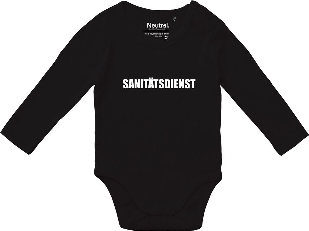 Huuraa Baby Body Sanitätsdienst Schriftzug 68 Black Baumwolle Fairtrade Langarmbody Geschenkidee