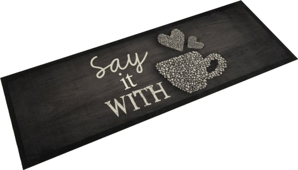 Küchenteppich Waschbar Tasse Schwarz 60x180 cm Samt