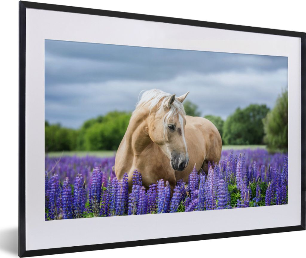 MuchoWow® MuchoWow® Gerahmtes Poster Pferd - Blumen - Lila Produktbild 