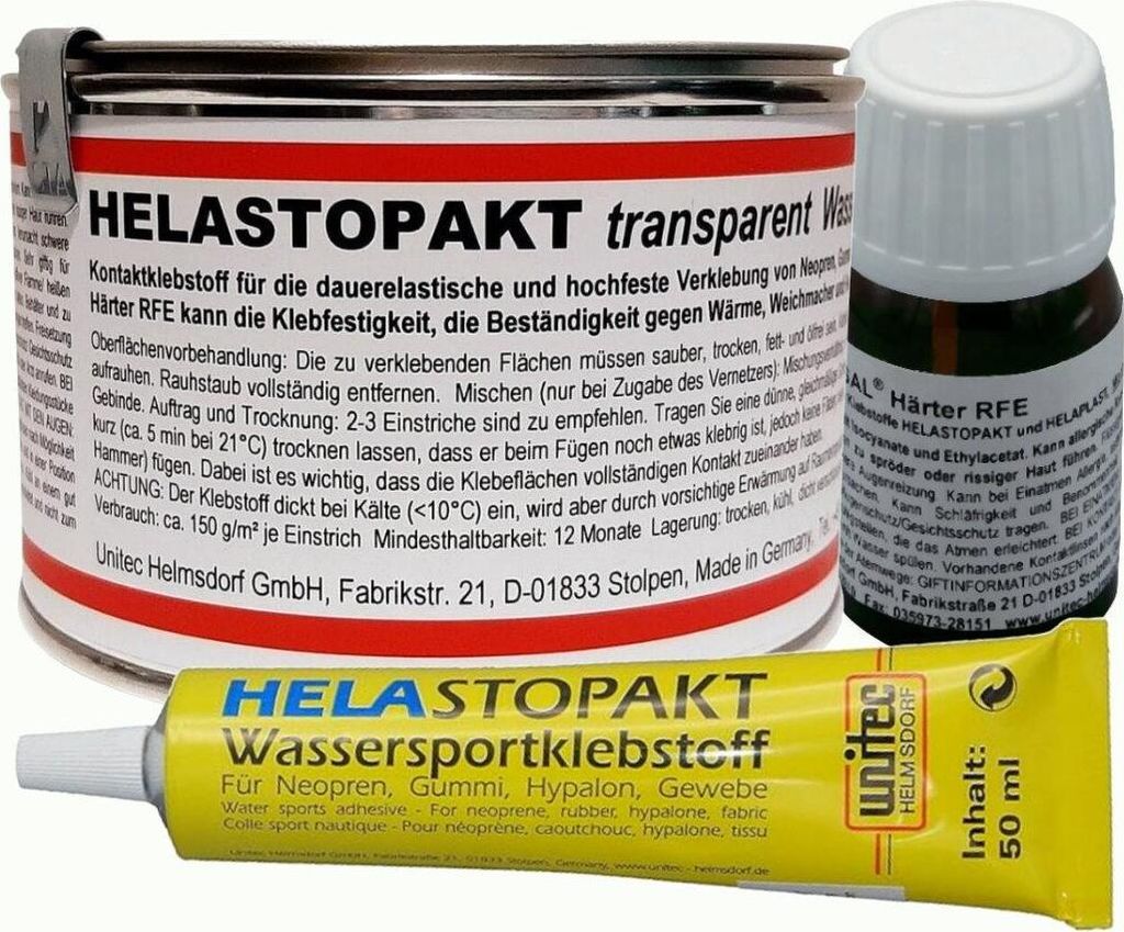HELASTOPAKT Wassersportklebstoff Dose Deckpad SUP Kleber ELASTOSAL Härter RFE - Menge: 350g + 10g HÄRTER