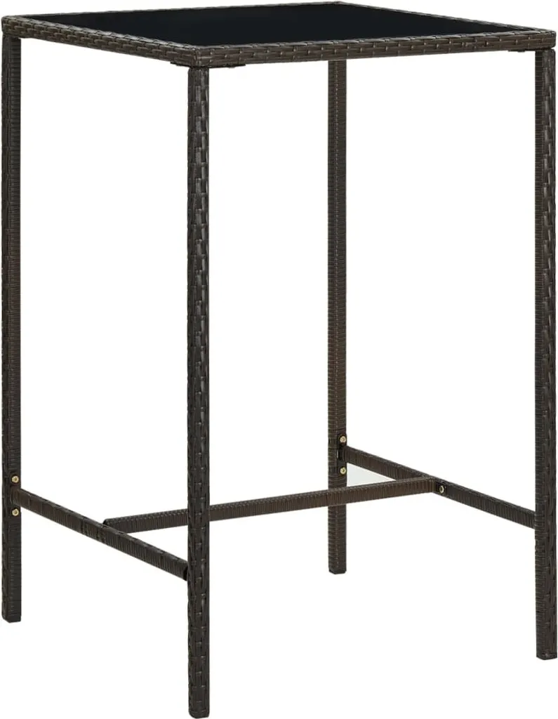 The Living Store Tavolo bar da giardino marrone 70x70x110 cm in poly rattan e vetro