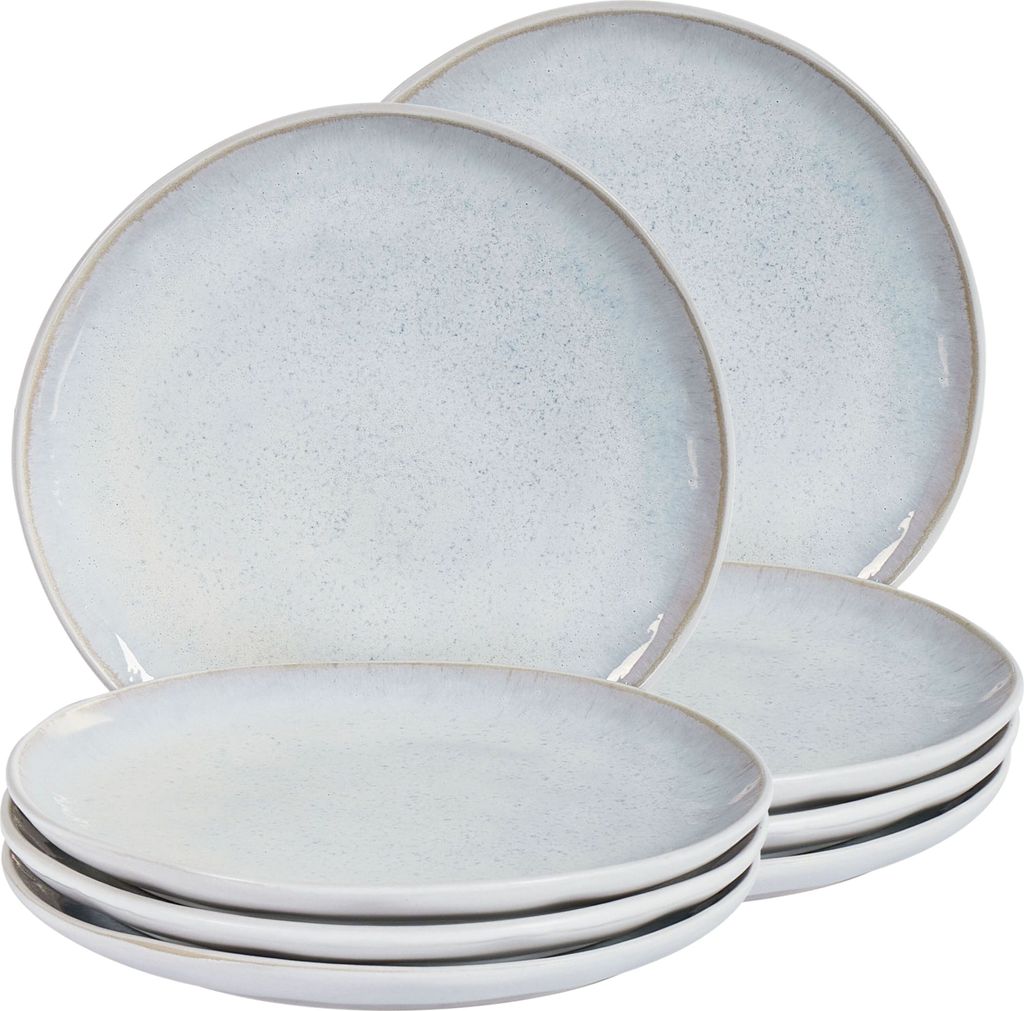 BELIANI Dessertteller Set Hellgrau Steinzeug Ton und Kaolin für 8 Personen Rund 21 cm Handgefertigt Retro Geschirr Set Essgeschirr Küche Essz...