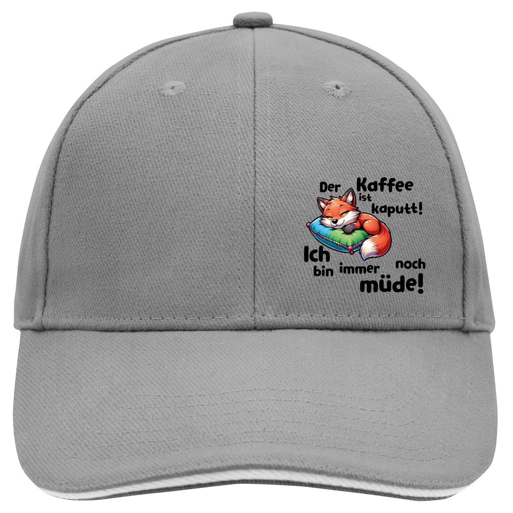 Huuraa Cappy Mütze Kaffee kaputt immer noch Müde süßer Fuchs Dark Grey/White Baumwolle 6-Panel Kappe Geschenkidee