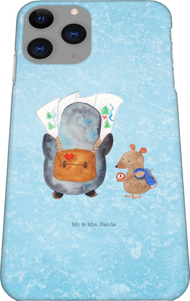 Mr. & Mrs. Panda Iphone 11 Pro Handyhülle Pinguin & Maus Wanderer - Eisblau - Geschenk, Premium Kunststoff, Wandern, Handy Case, Pinguine, Ausflug...