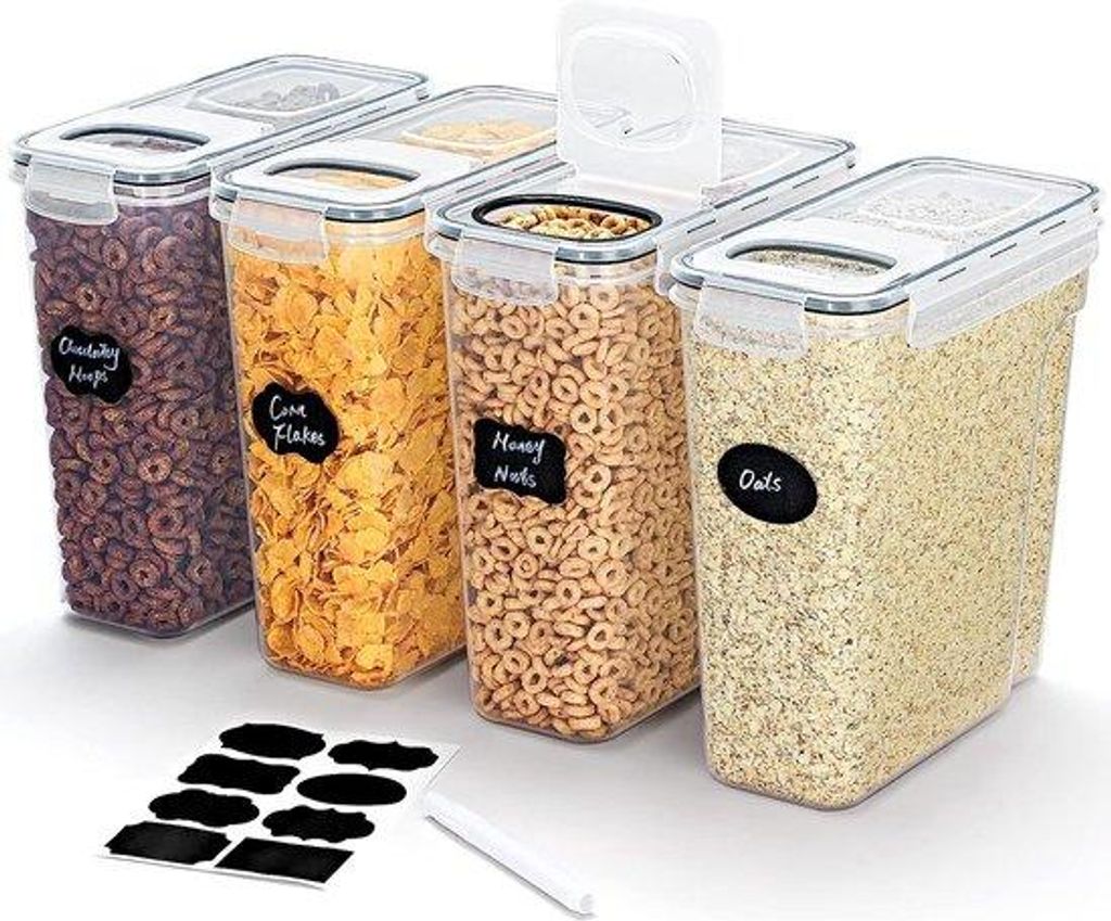 4er-Set aus luftdichten Aufbewahrungsbehältern mit Klapptopf, 4 L, mit Etikettstiften für das Organisieren von Frühstückszubehör, Mehl, Zucker...
