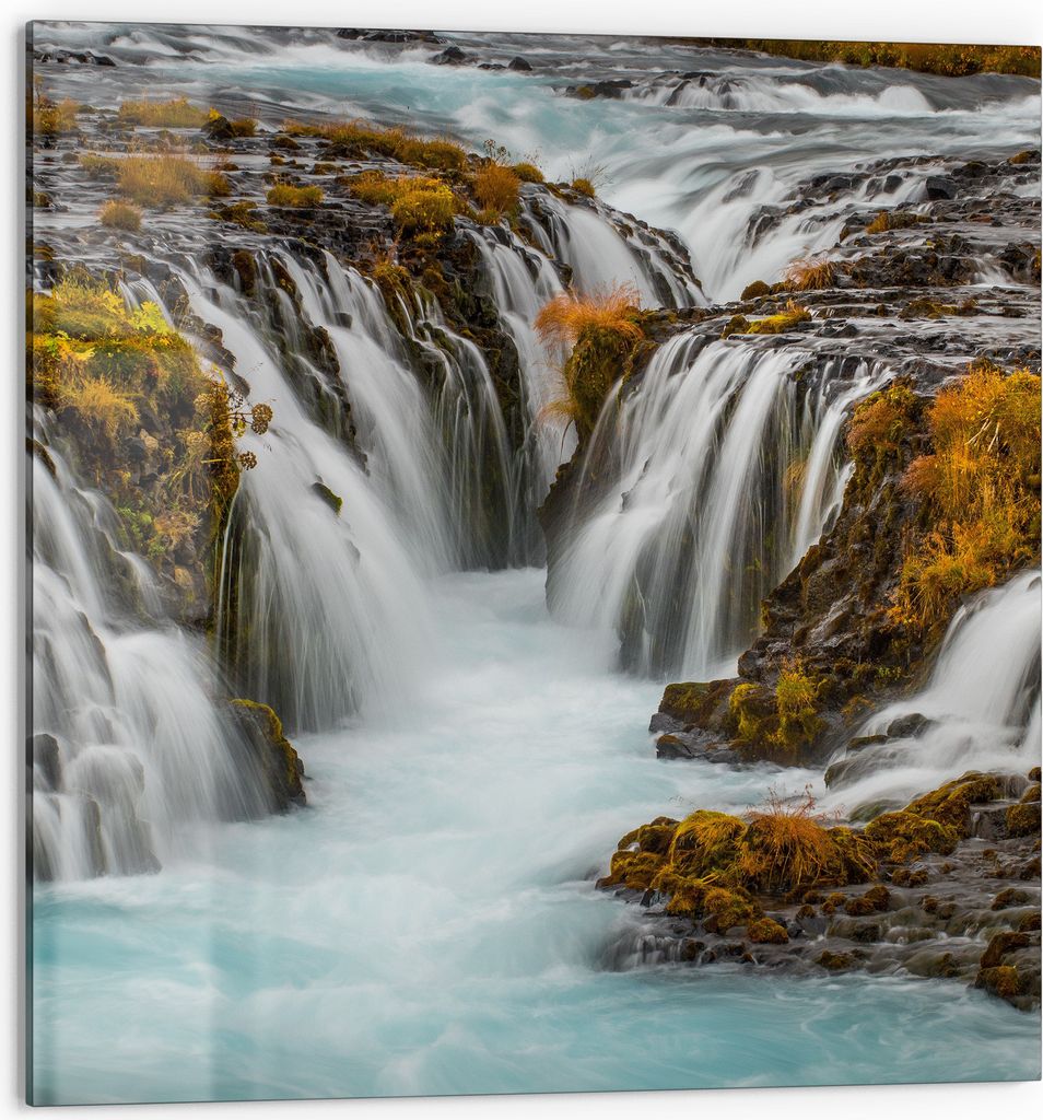 DEQORI Küchenrückwand Glas 60x60 cm 'Herbstlicher Wasserfluss' Spritzschutz Bad Rückwand Küche