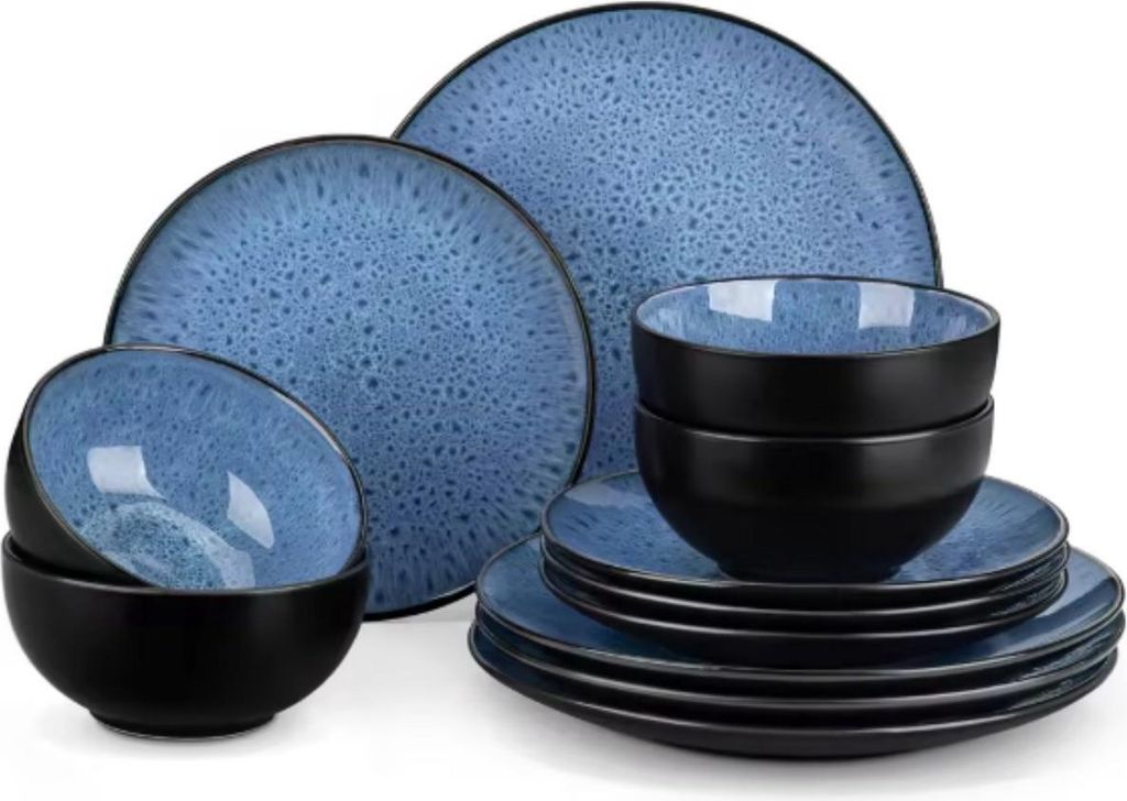 Loranta Serviesset – 12-teilig – 4 Personen – Blau – Tafelservices – Essteller – Tiefe Teller – Frühstücksteller – Servies – K...