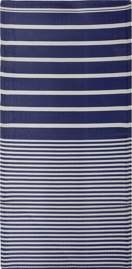 BELIANI Outdoor Teppich Dunkelblau Weiß Polypropylen 90 x 180 cm Gestreift Jacquardgewebt Rechteckig