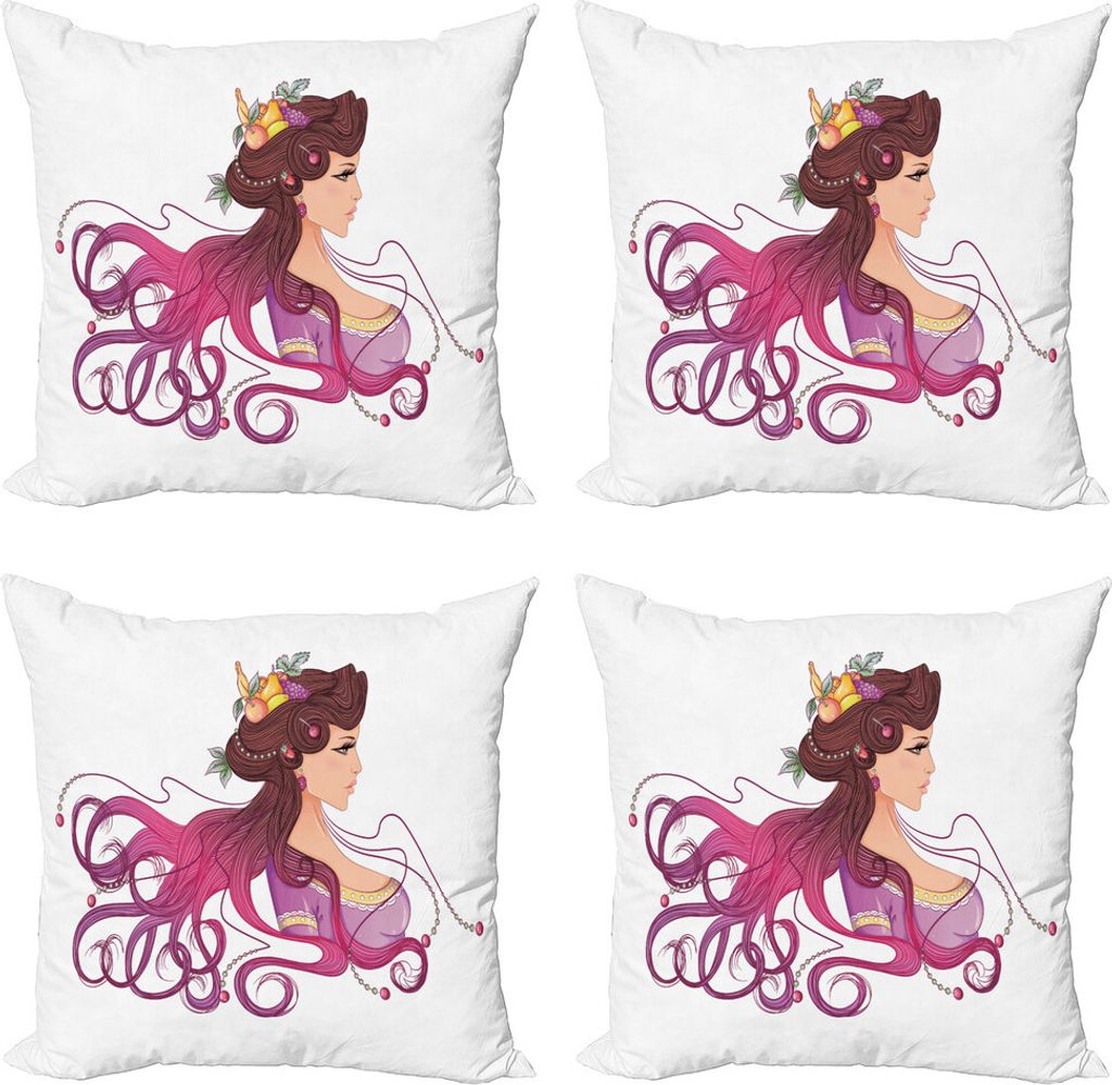 ABAKUHAUS abstrakte Frauen Kissenbezug Set (4 Stück), Fruchtig Hair Style, Moderner Doppelseitiger Digitaldruck, 60 cm x 60 cm, Pale Redwood Multi...