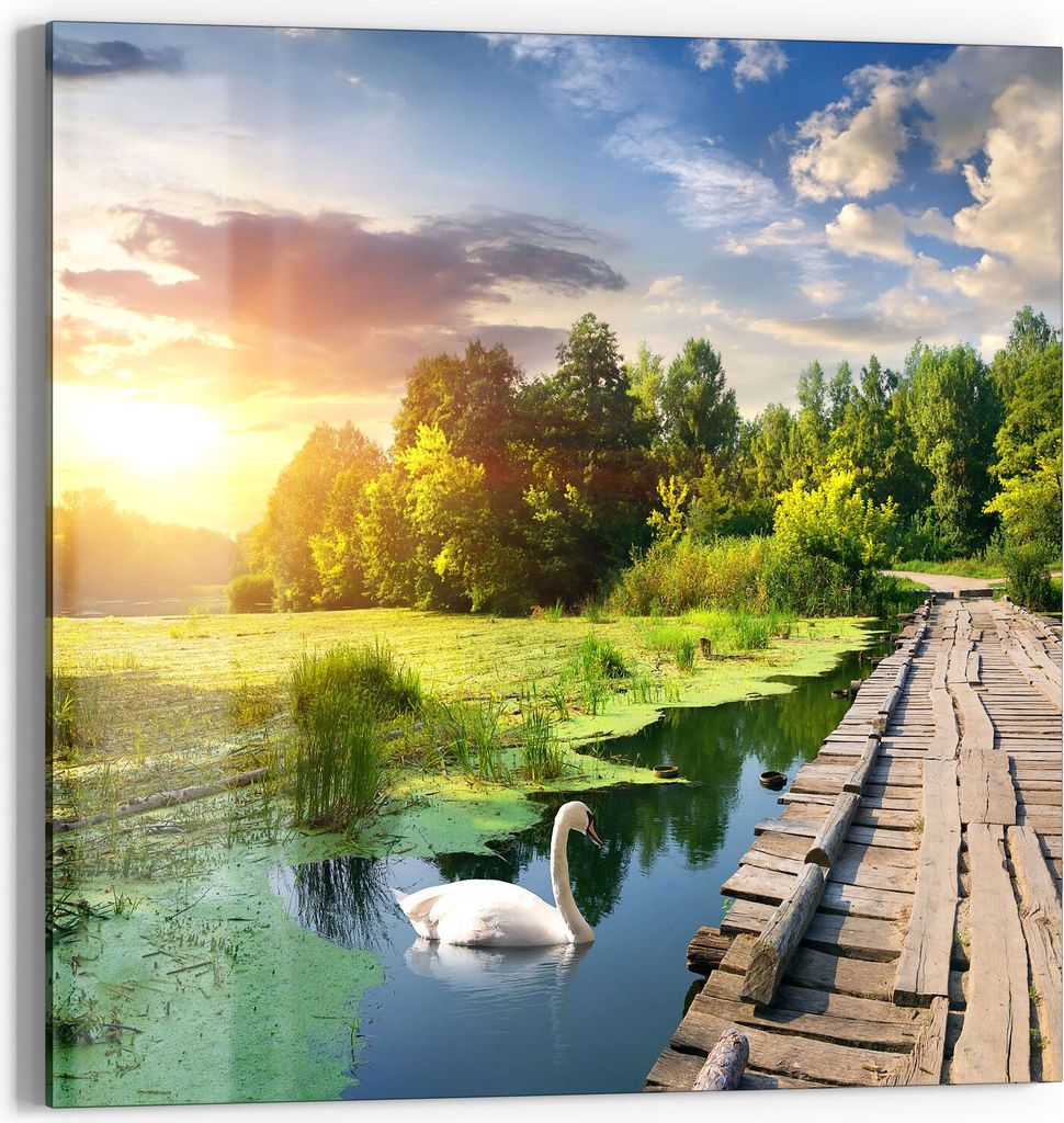 DEQORI Glasbild Echtglas 30x30 cm 'Idyllischer See' Wandbild Bild modern Deko