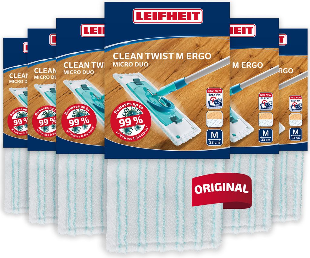 Leifheit Wischbezug Ersatz Bezug CLEAN TWIST M Ergo / POWER CLEAN M micro duo 6er Set