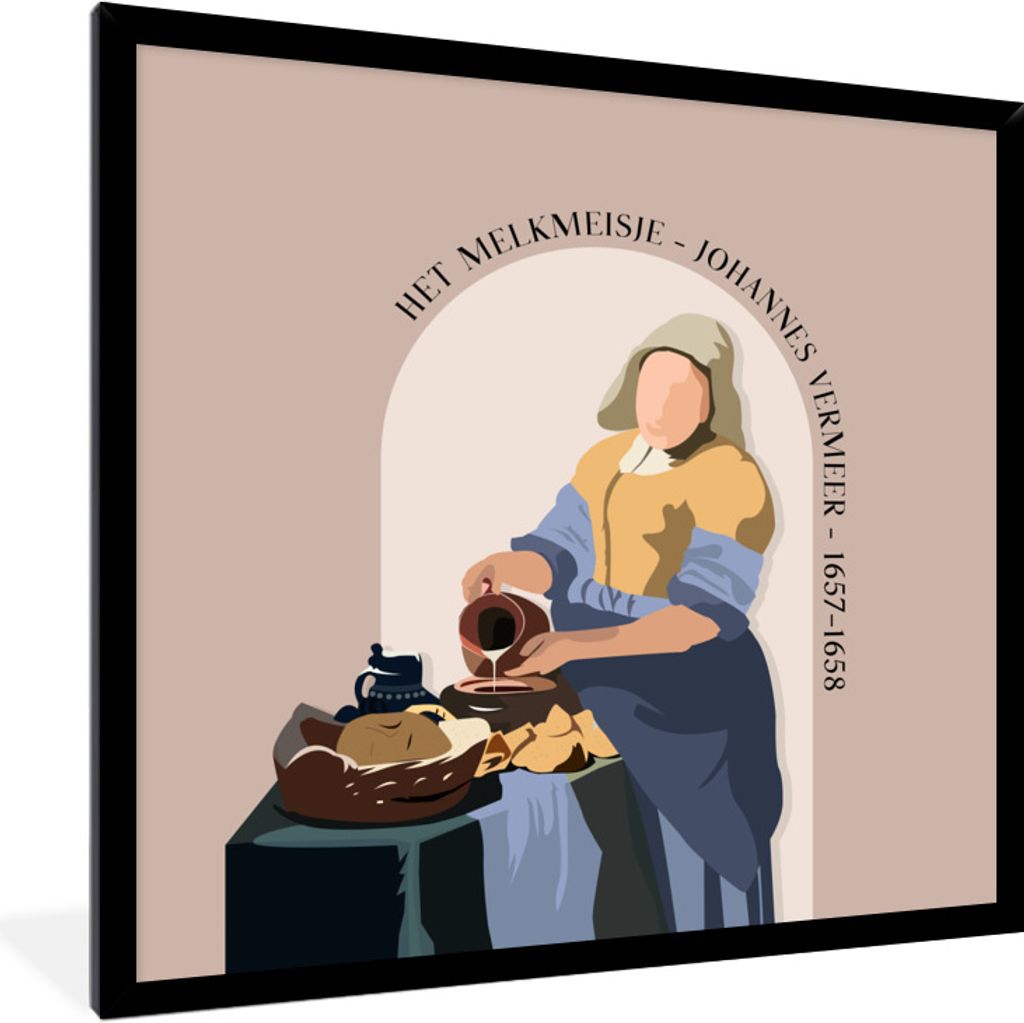 MuchoWow Gerahmtes Poster Milchmädchen - Rosa - Alte Meister 40x40 cm - Poster mit Schwarzem Bilderrahmen Wandposter Rahmen Foto Bilder - Mit Ra...
