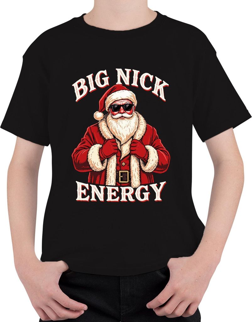 BIG NICK ENERGY Weihnachtsmann Weihnachtsgeschenk Sonnenbrille Uni Kinder T-Shirt, Schwarz, 104