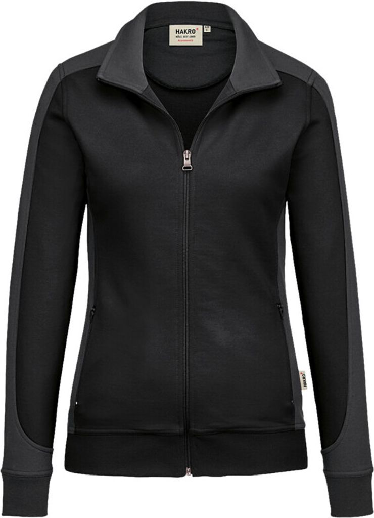 HAKRO Damen Sweatjacke Contrast Mikralinar 277, schwarz/anthrazit, S