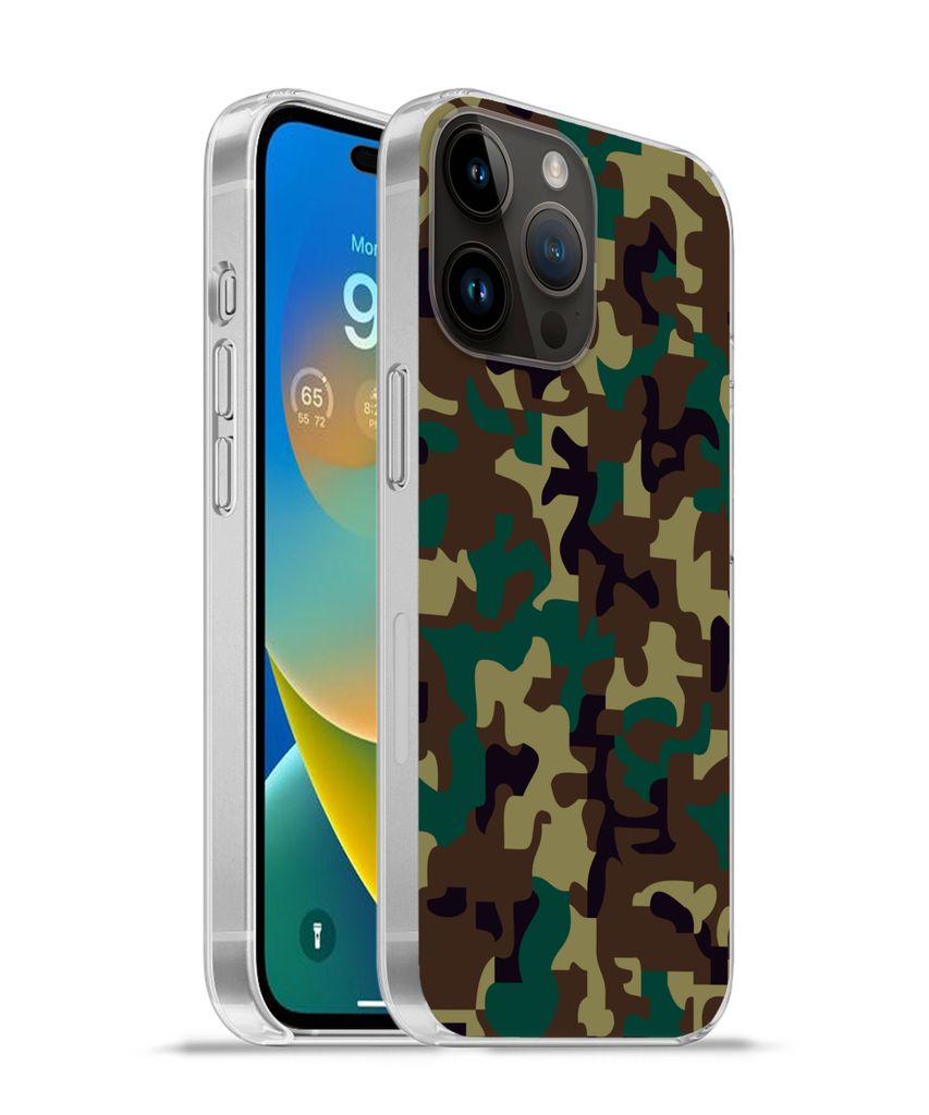 MuchoWow Handyhülle Schutzhülle Hülle für Apple iPhone 14 Pro - Softcase Camouflage-Muster mit dunklen Farben Silikon Softcase Handy Hülle -...