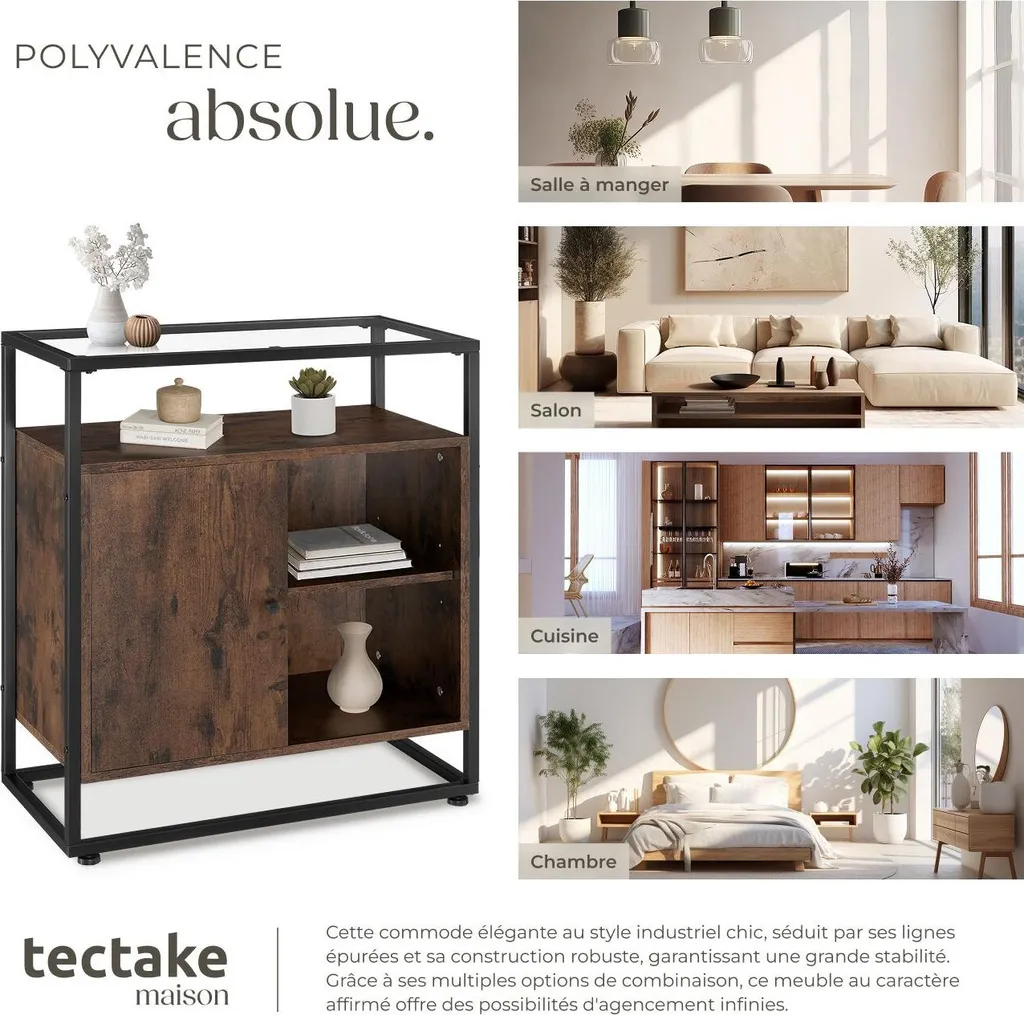 Commode rustique en bois foncé 70cm - Design industriel et robuste - 7