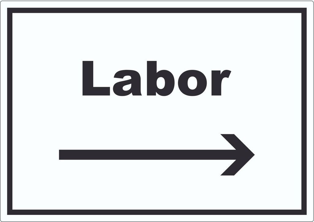 Labor Aufkleber mit Text und Richtungspfeil rechts untersuchen forschen waagerecht A6 (105x148mm)