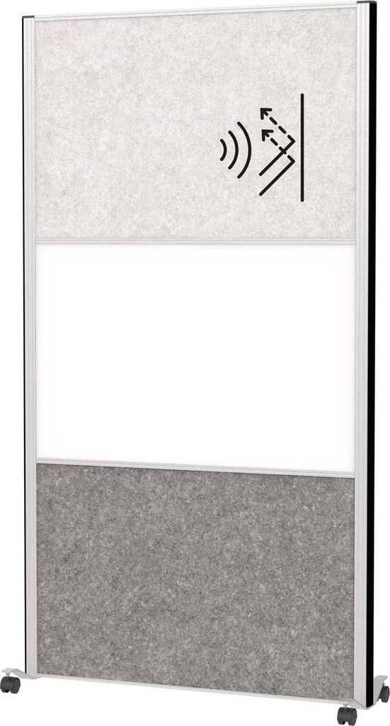 MAUL Stellwand MAULconnecto 1 x Akustik hellgrau 1 x Akustik dunkelgrau 1 x Whiteboard Rollen 100 x 35 x 182 cm silber