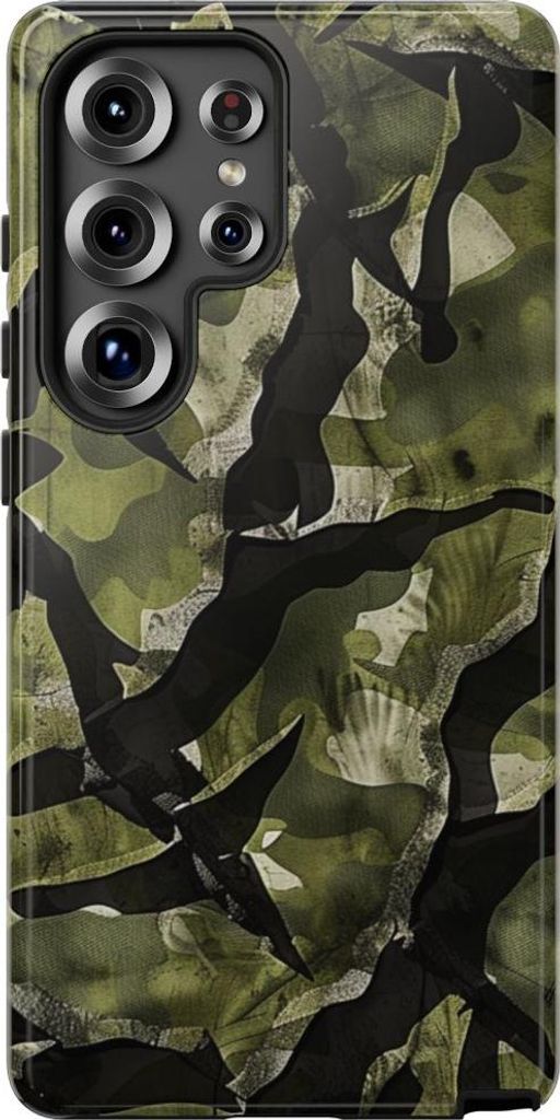 Grünes Camouflage-Muster mit schwarzen Akzenten – Hülle Kompatibel mit Samsung Galaxy S25 Ultra