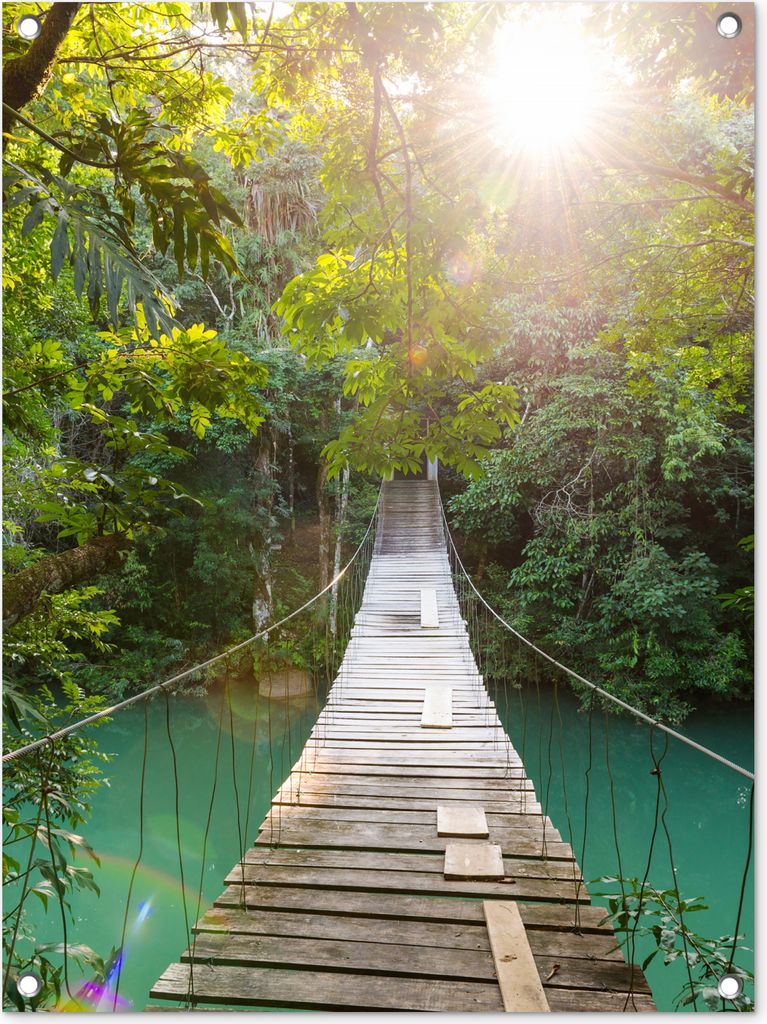 MuchoWow 60x80 cm Outdoor-Poster Gartendeko Sichtschutz Garten Poster für den Garten Dschungel - Wasser - Brücke - Natur - Pflanzen