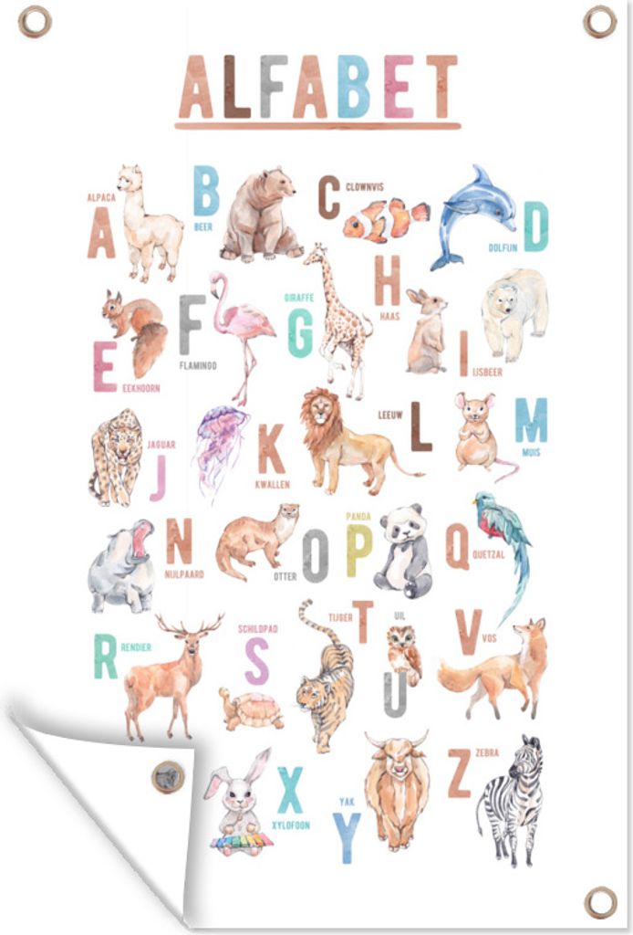 MuchoWow 60x90 cm Outdoor-Poster Gartendeko Sichtschutz Garten Poster für den Garten Alphabet - Tiere - Kinder