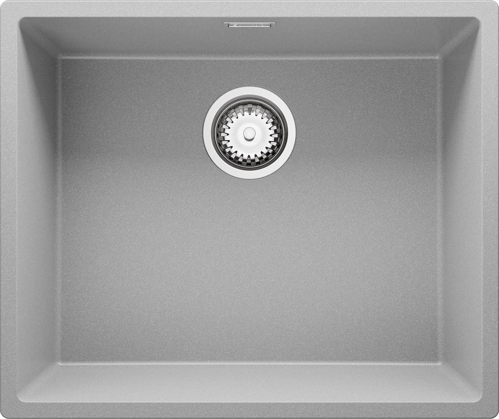 PRIMAGRAN Spülbecken Grau 56x47cm, Granitspüle 1 Becken + Ablauf-Set, Küchenspüle ab 60er Unterschrank - London Slim