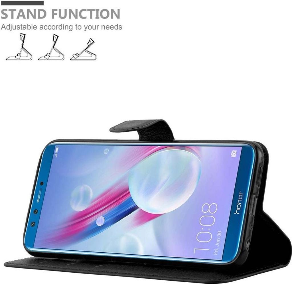 cadorabo Book Case works with Honor 9 LITE in OXID BLACK - with Magnetic Closure, Stand Function and Card Slot - Wallet Etui Cover Pouch PU Leather