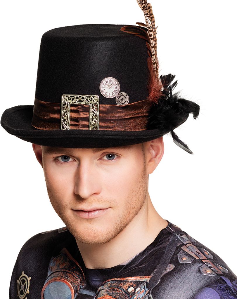 B54501 schwarz Herren Steampunk Hut Barock Zylinder