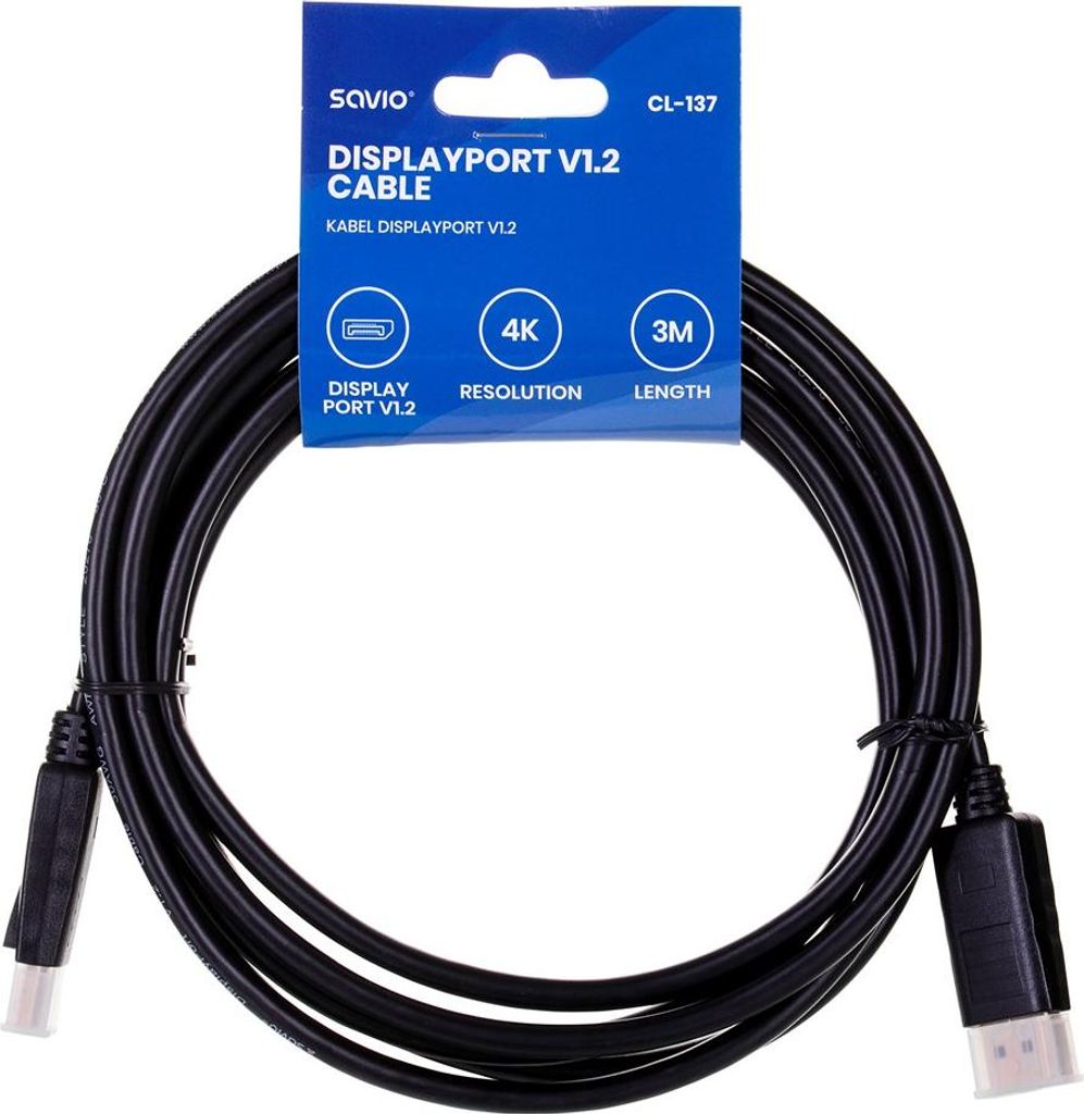 Savio CL-137 DisplayPort-Kabel 3 m Schwarz