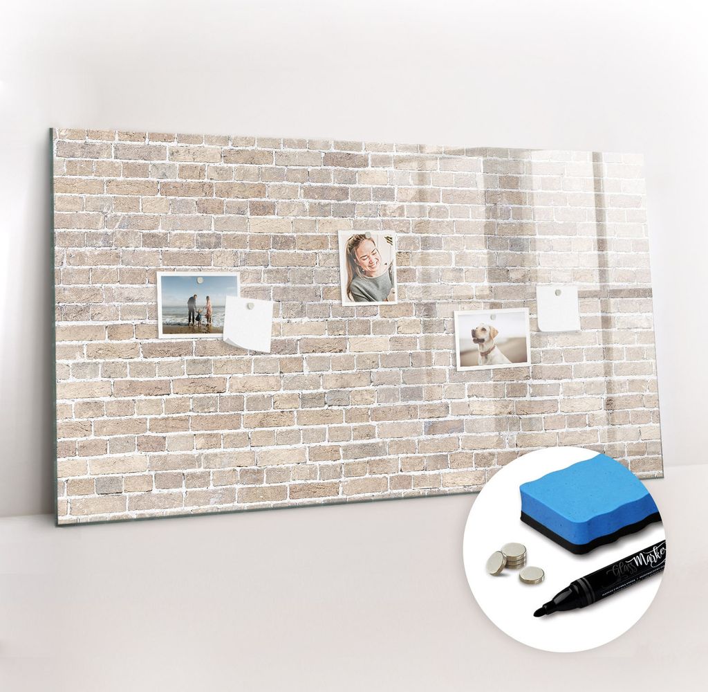 Magnetpinnwand Memoboard - Zubehörsatz - Schwarzer Marker + Schwamm + Magnete - 120 x 60 cm - Ziegelwand