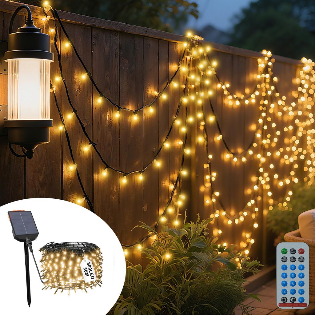 LARS360 30m solární LED pohádkové světlo 300LED teplá bílá Obrázek produktu 