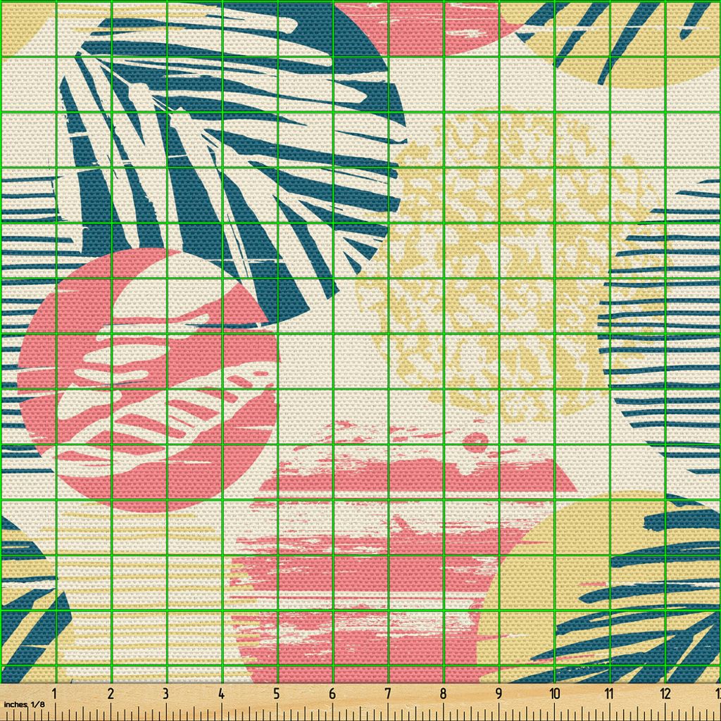 ABAKUHAUS Palme Gewebe als Meterware, Exotische Blätter mit Grunge-Display und großen Flecken Brasilien Madagaskar, 10 M (148 x 1000 cm), Hellgel...