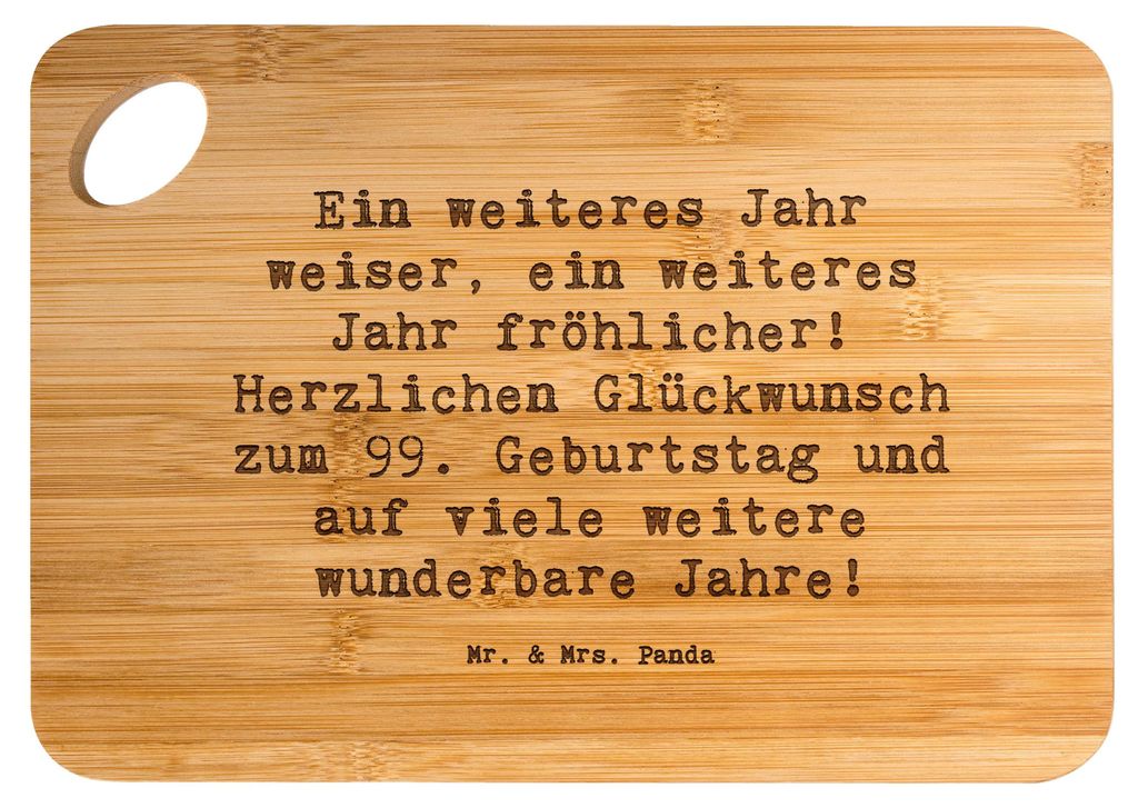 Mr. & Mrs. Panda Holzbrett Spruch 99. Geburtstag Freude - Transparent - Geschenk, neunundneunzigster, Handarbeit, Hackbrett, Herzlichen Glückwunsc...