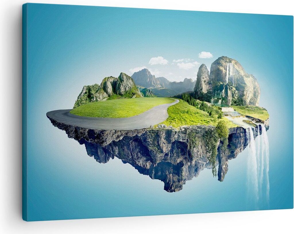 Bild auf Leinwand - Leinwandbild - Levitation Berg Wasserfall Himmel - 70x50cm - Wand Bild - Wanddeko - Leinwanddruck - Bilder - Kunstdruck - Leinw...