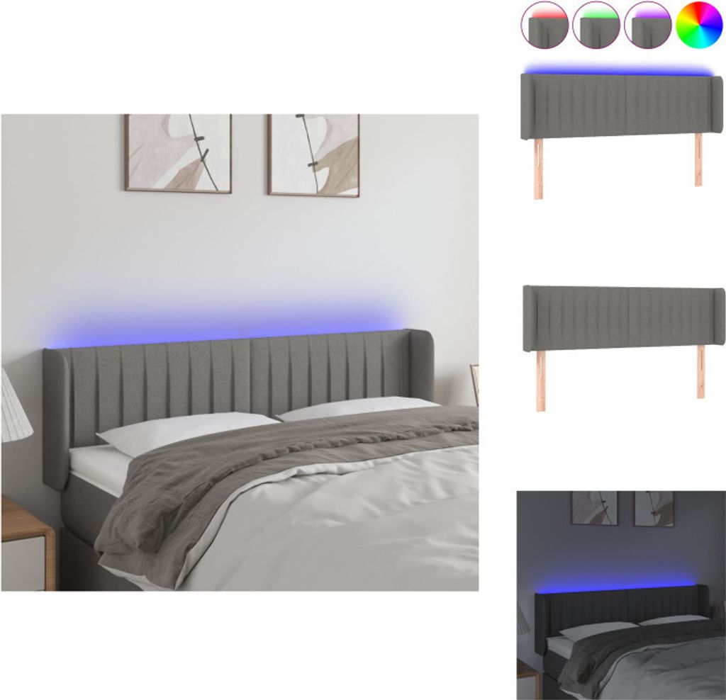 vidaXL LED Kopfteil Dunkelgrau 147x16x78/88 cm Stoff - Kopf- & Fußenden