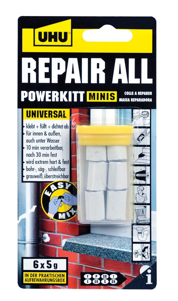 UHU Powerkit 2-Komponenten-Knetmassse 6x5g Blister Produktbild 