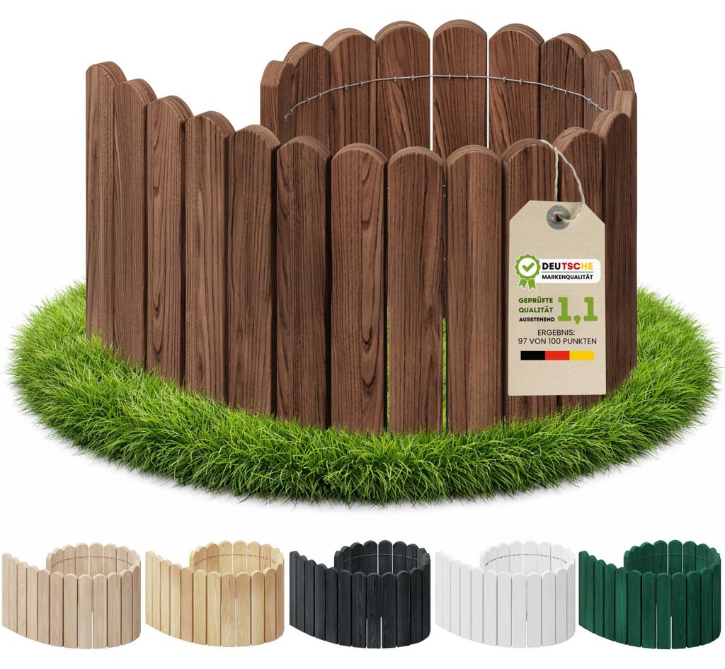 Floranica Beeteinfassung Rasenkante Holz 40 x 100 cm Braun Rollzaun Flexible Rollborder Palisade Gartenzaun Umzäunung für Garten