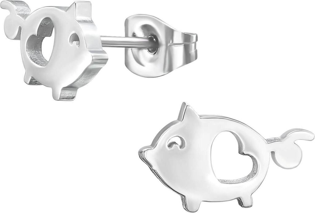 Ohrringe Ohrstecker 316L Chirurgenstahl Schwein mit Herz in verschiedenen Farben Farbe - Silber